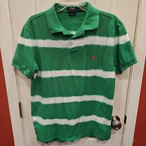 Polo Ralph Lauren Tie Dye Polo Shirt Mens L Green White Striped Custom Fit Pony
